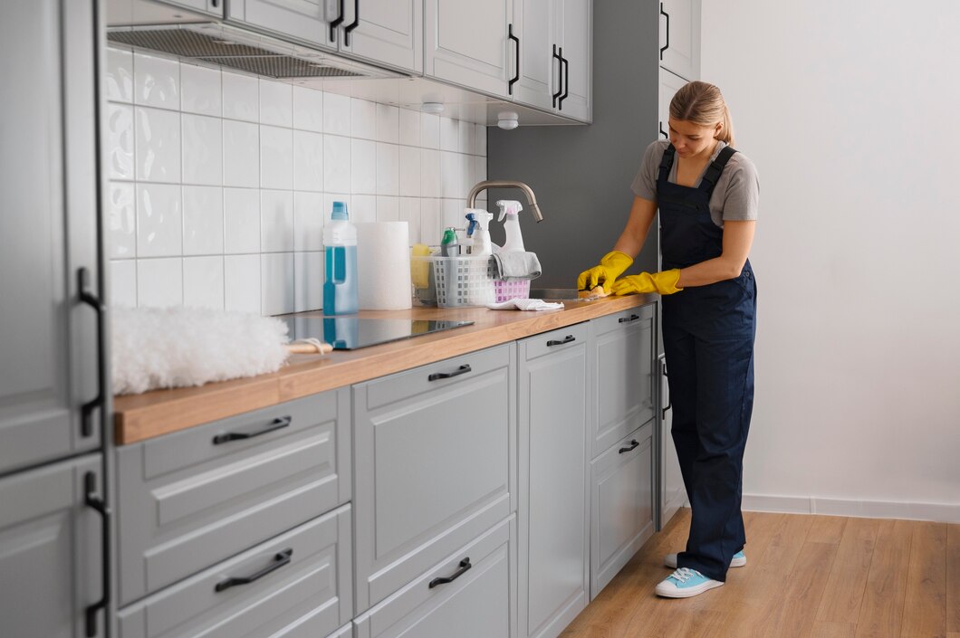 woman cleaning home