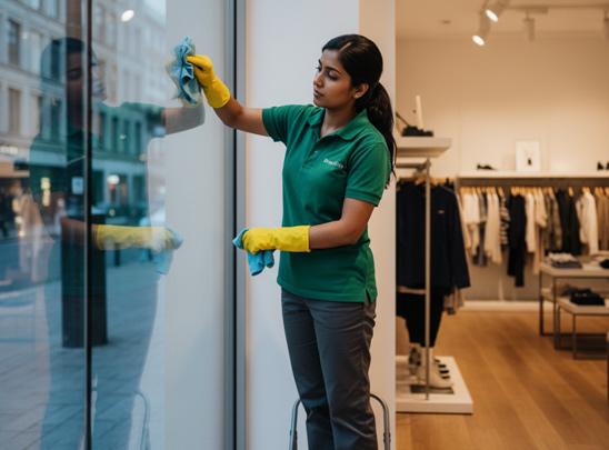 Shopping mall mirror cleaning